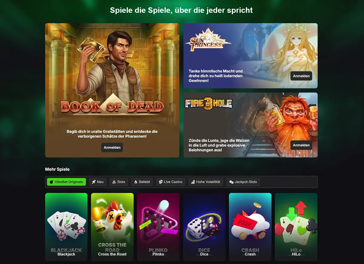 VibeBet Casino DE Startseite