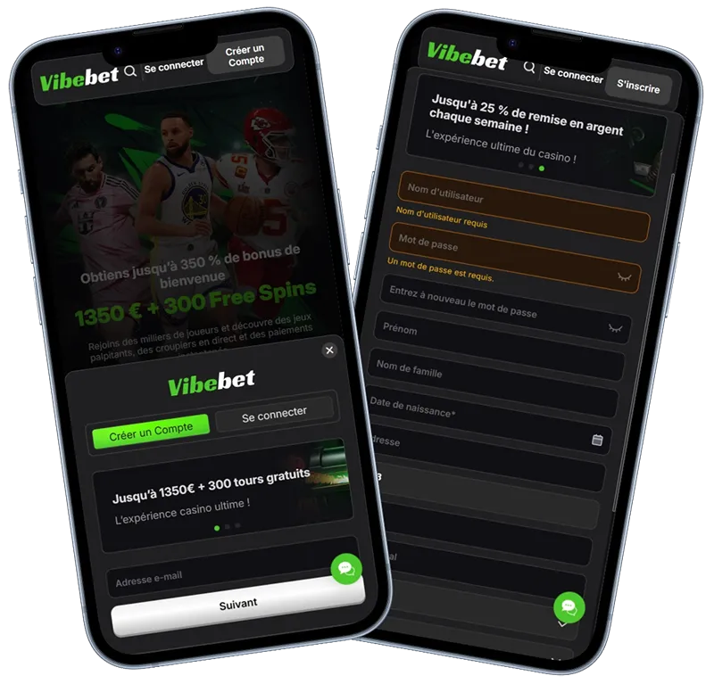 Inscription et création de compte au Casino VibeBet FR