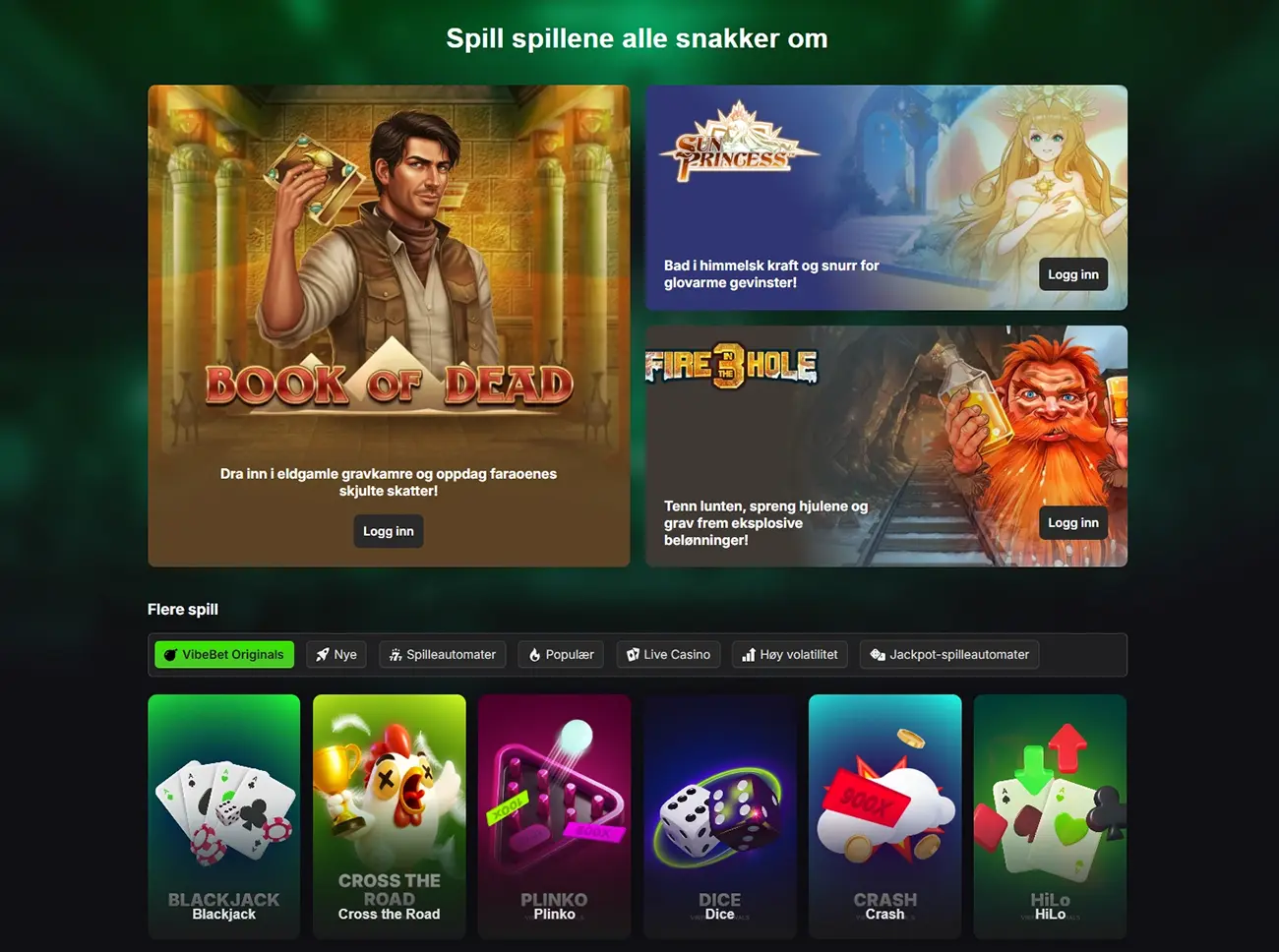 VibeBet Casino NO Hjemmeside